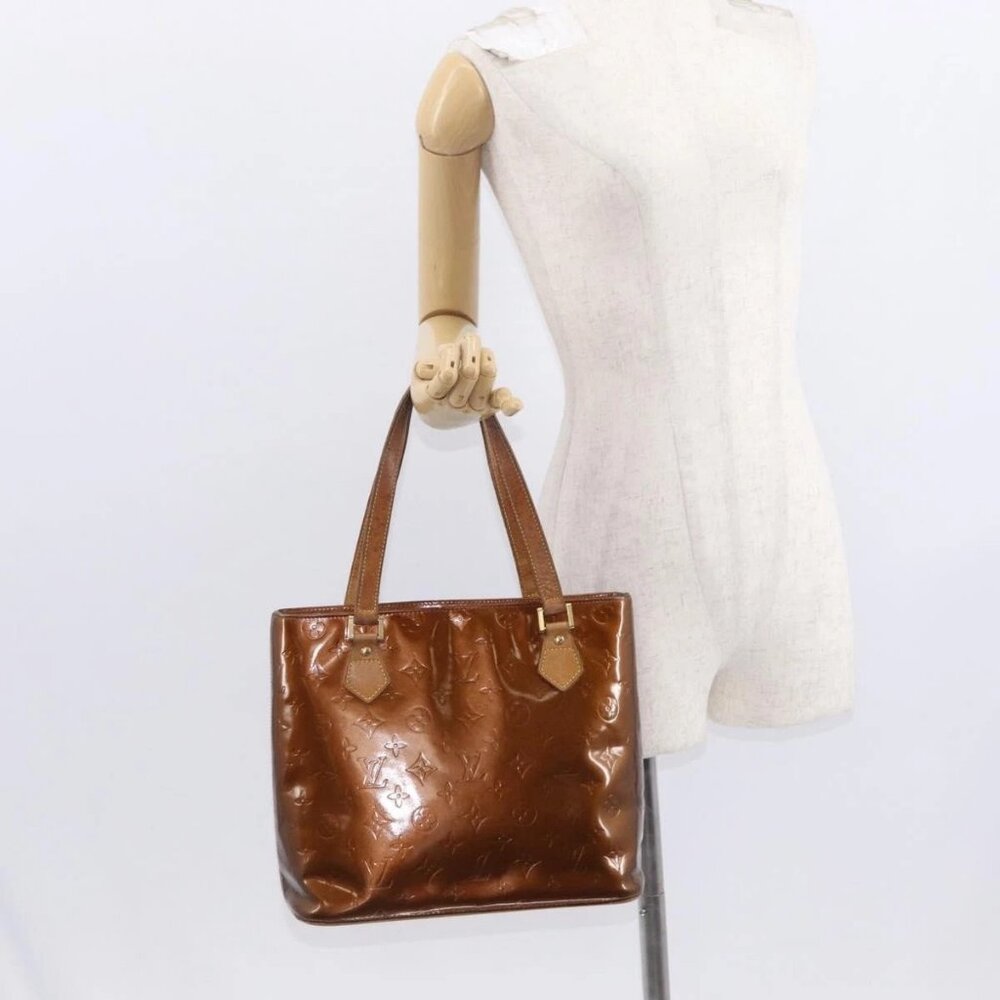 LOUIS VUITTON Monogram Vernis Houston Hand Bag Bronze M91122 LV Auth BA8602